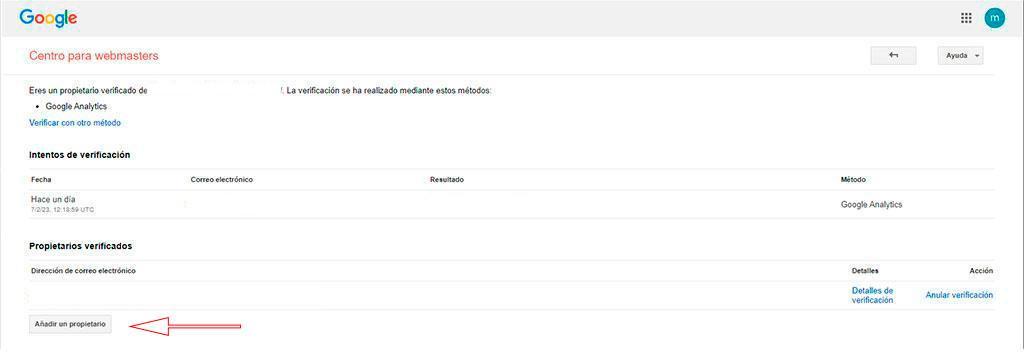 Añadir nuevo propietario a una propiedad o dominio en Search Console